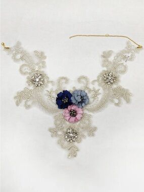 Romantic Lace Floral Necklace with Pink, Blue & Navy Flowers